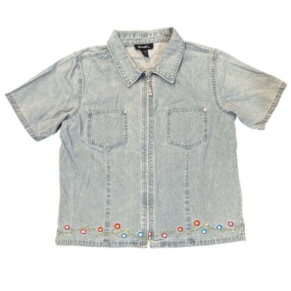 Vintage Denim&Co. Embroidered Denim Jacket Size XL Short Sleeve Zip Up Floral - Picture 1 of 9